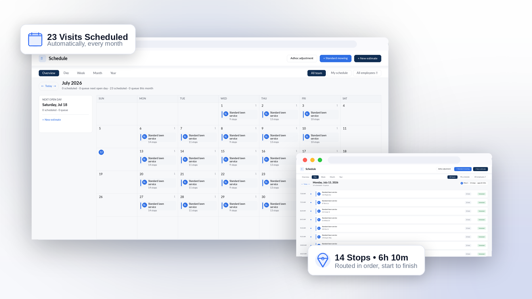 Momentum lawn care scheduling and crew management dashboard